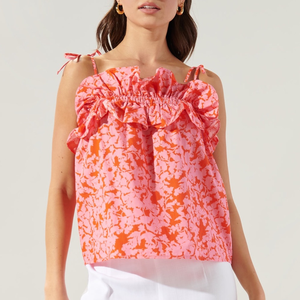 Sugarlips Vienna Floral Harlett Ruffle Tie Strap Tank Size Small